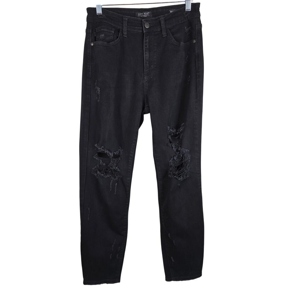 Judy Blue Los Angeles Black Distroyed Boyfriend Fit Frayed Hem Jeans Womens 7/28